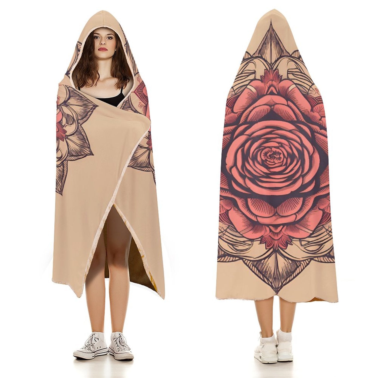 Manta con capucha de rosas