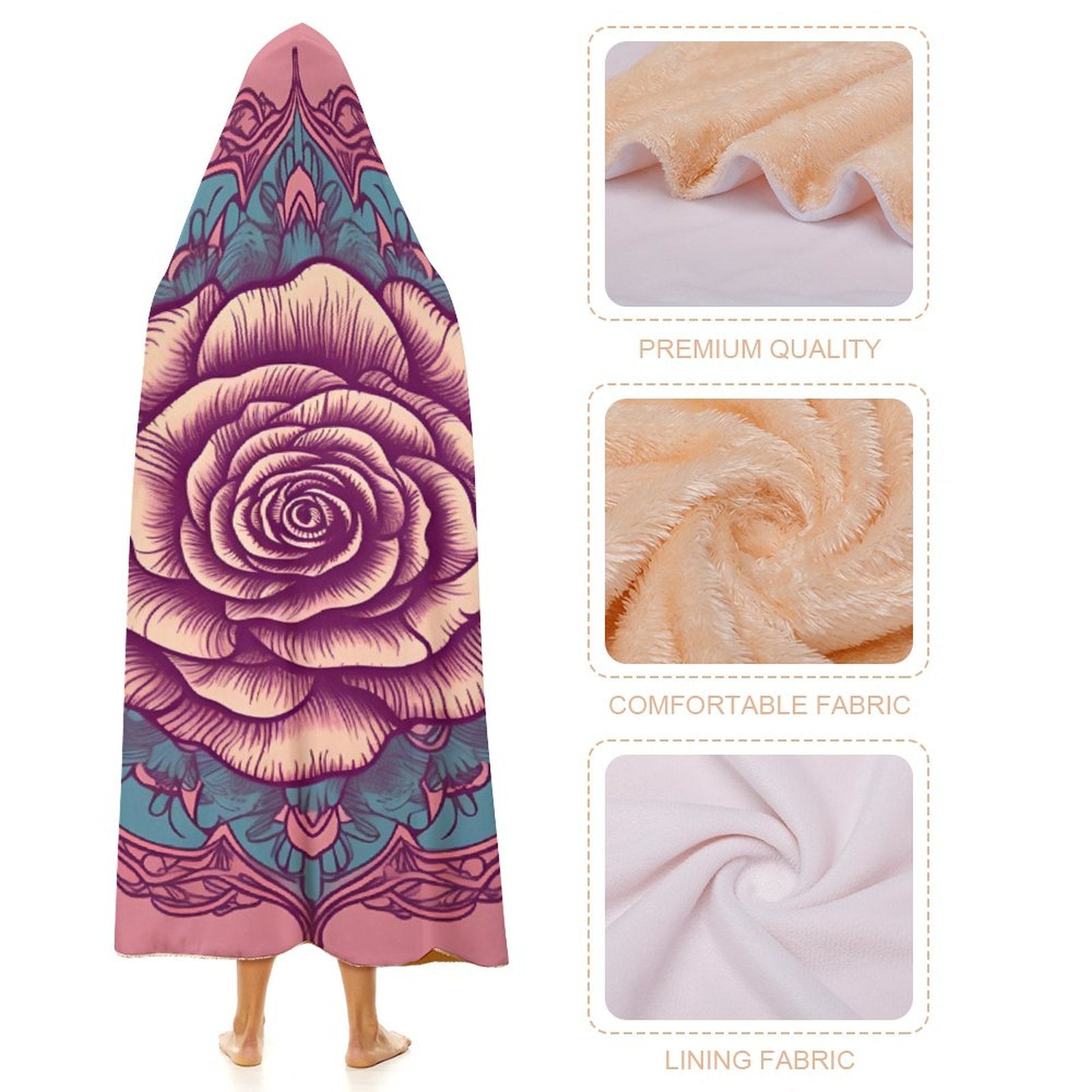 Manta con capucha de rosas