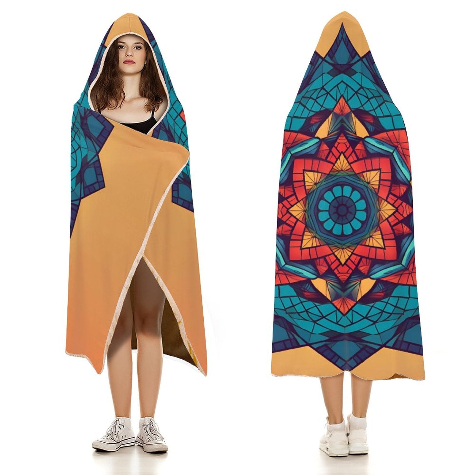 Manta con capucha geométrica