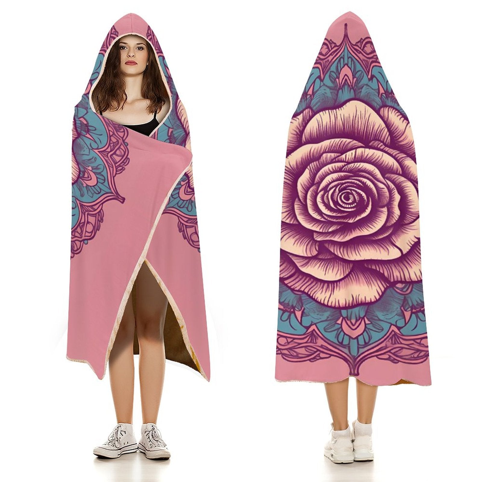 Manta con capucha de rosas