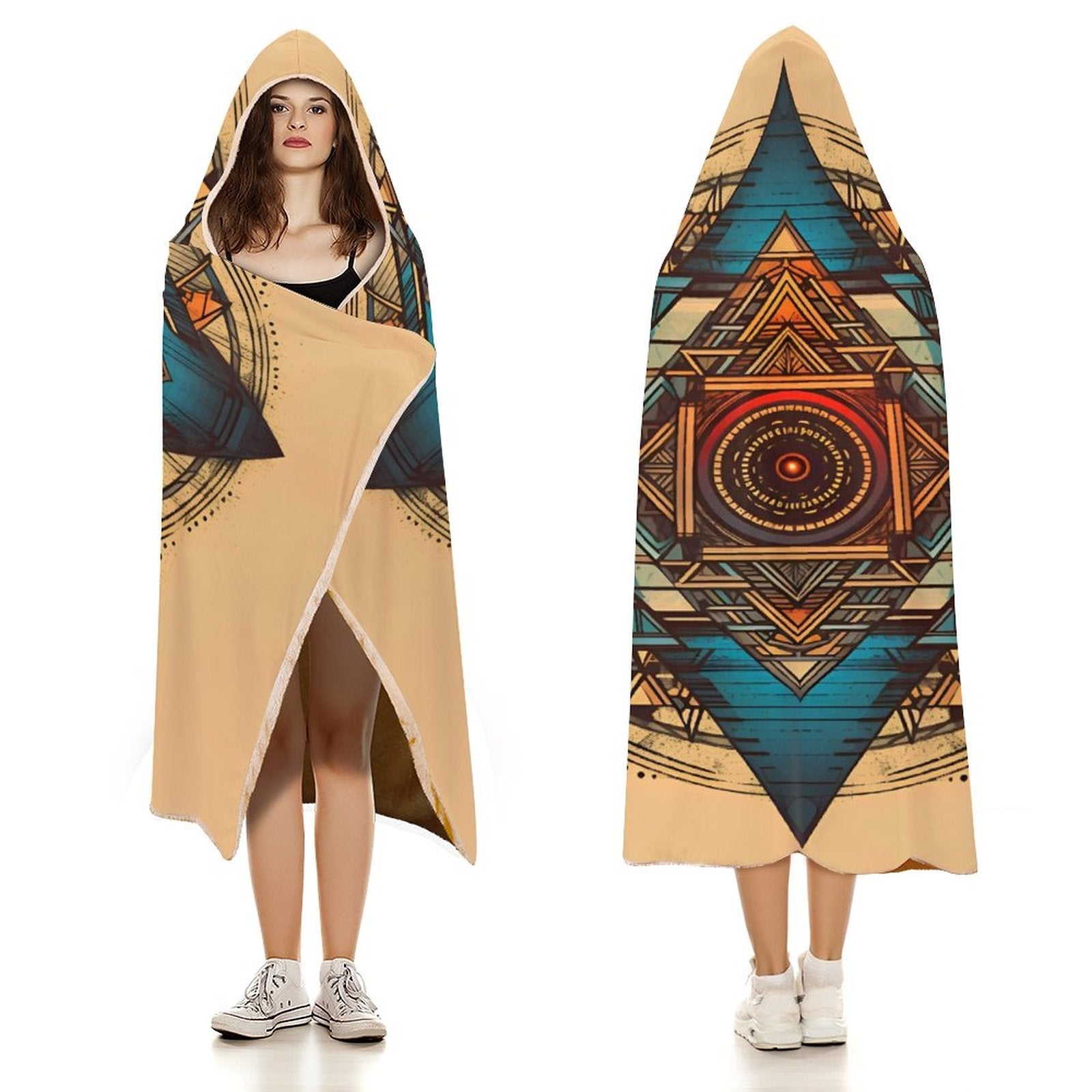 Manta con capucha geométrica