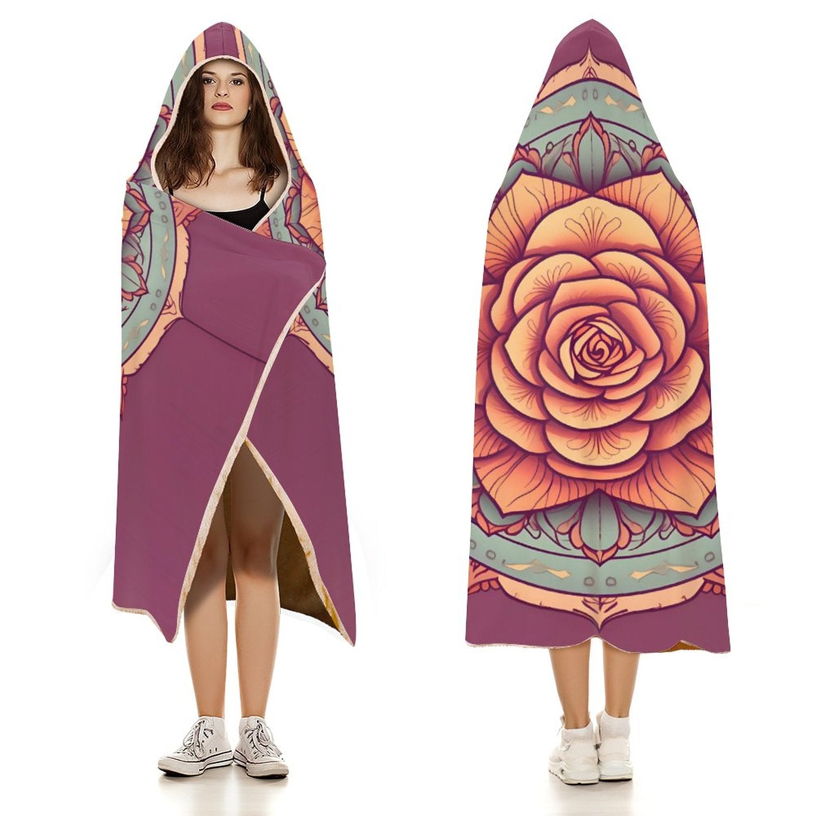 Manta con capucha de rosas