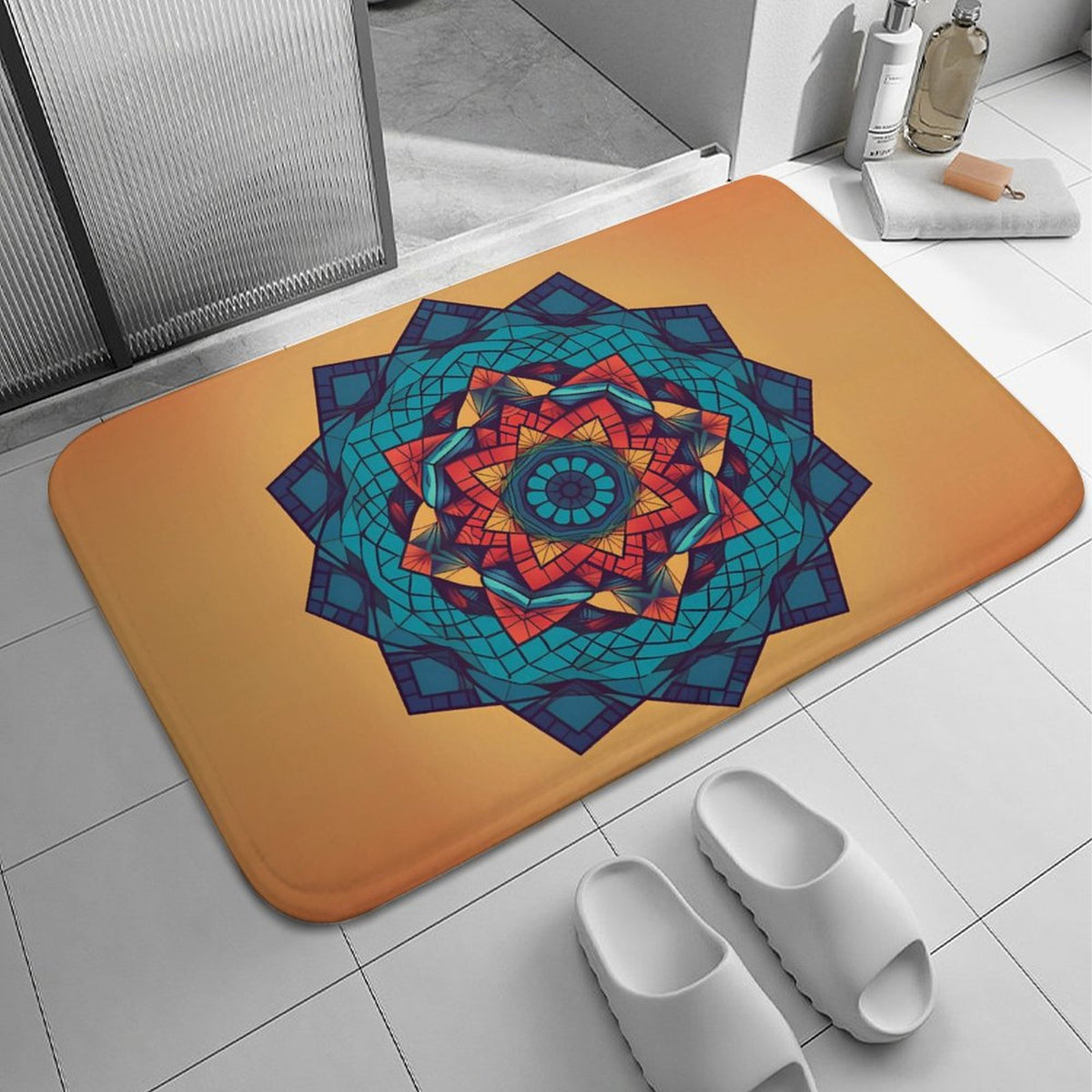 Geometric Coral Velvet Rug