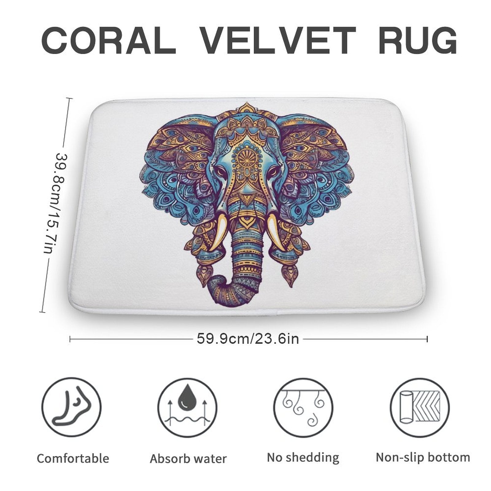 Elephant Coral Velvet Rug