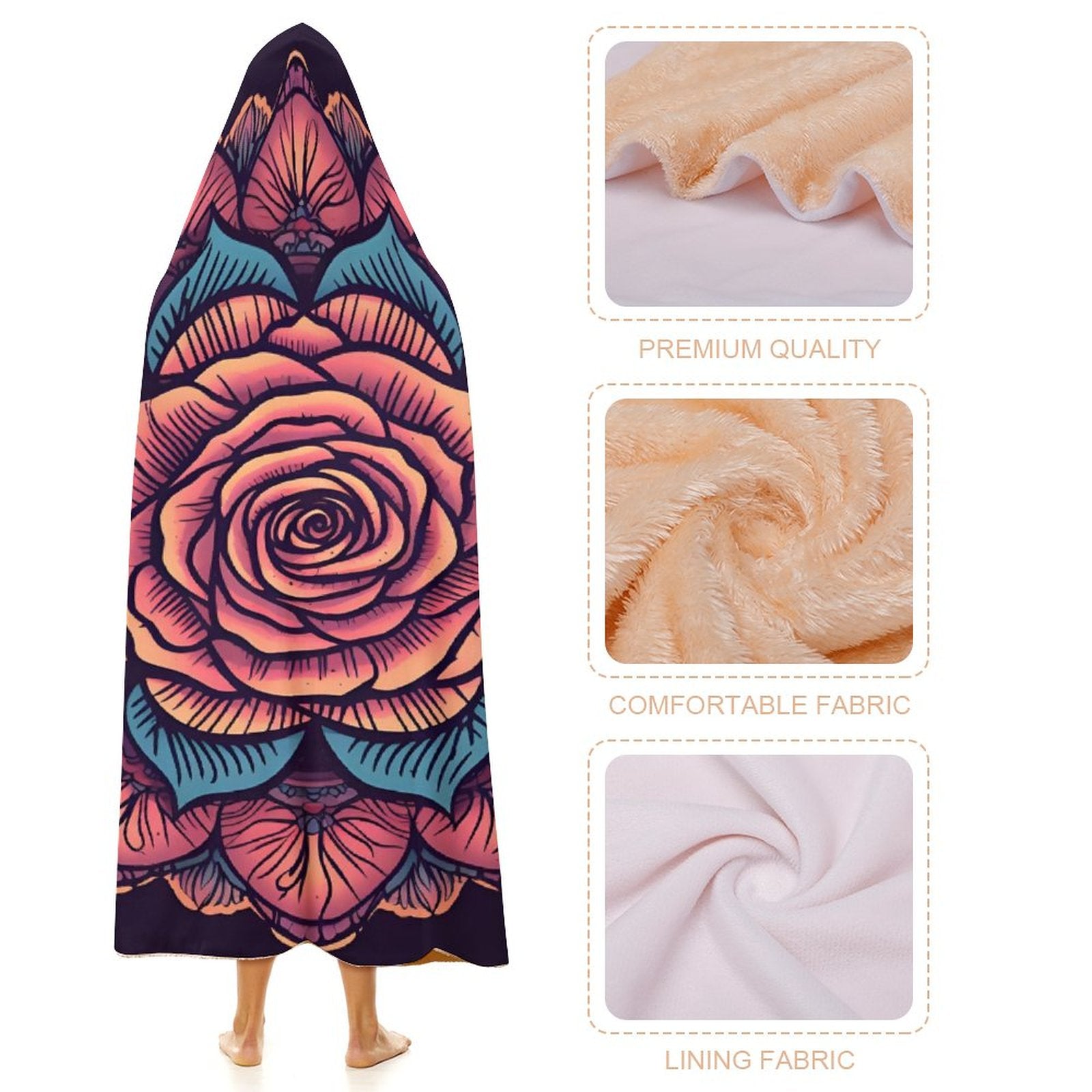 Manta con capucha de rosas