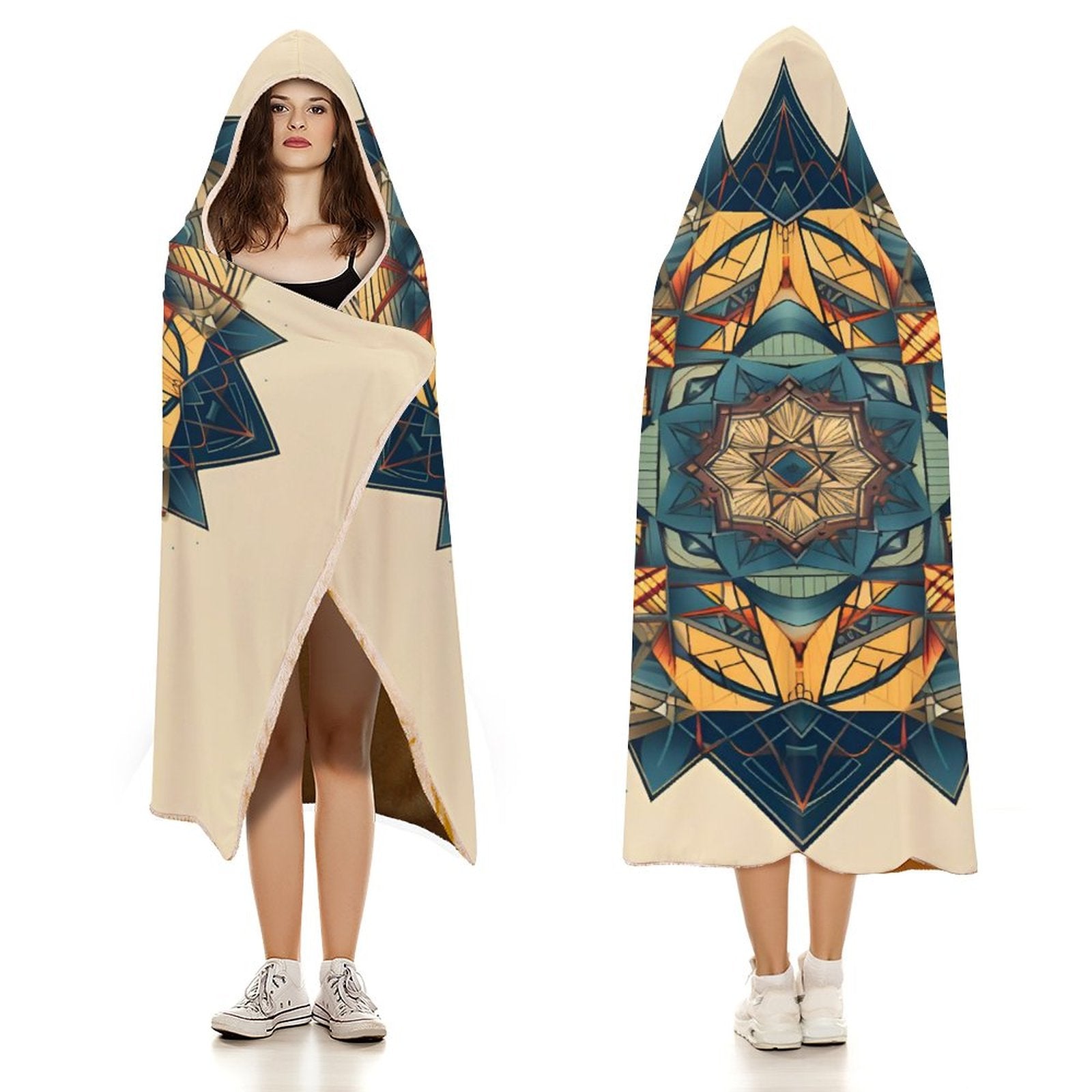 Manta con capucha geométrica