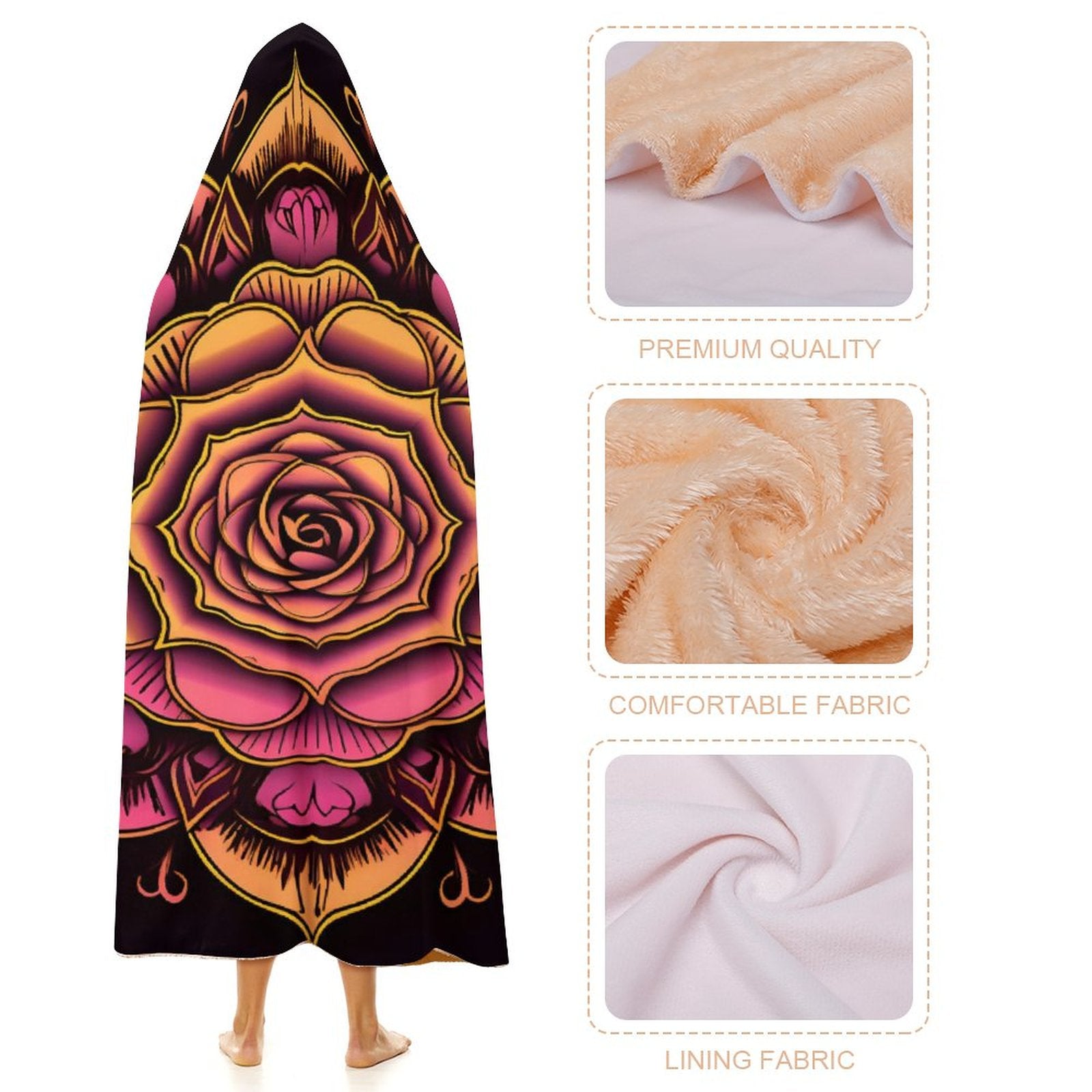Manta con capucha de rosas