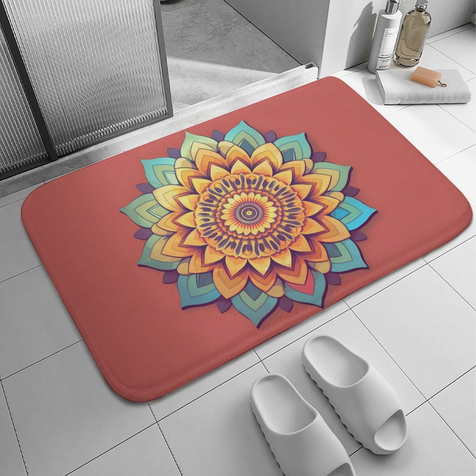 Sunflower Coral Velvet Rug