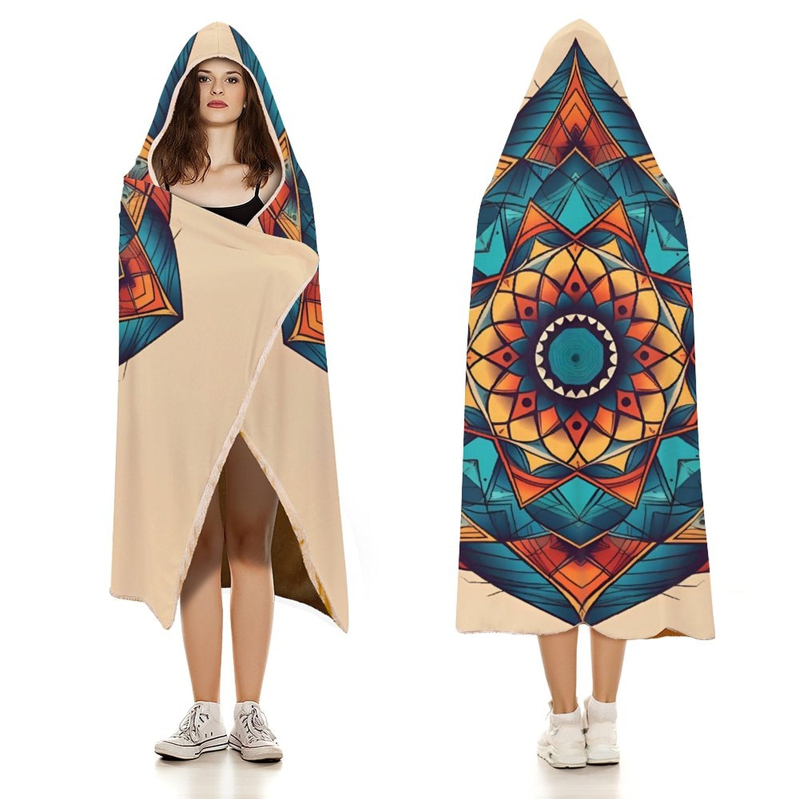 Manta con capucha geométrica