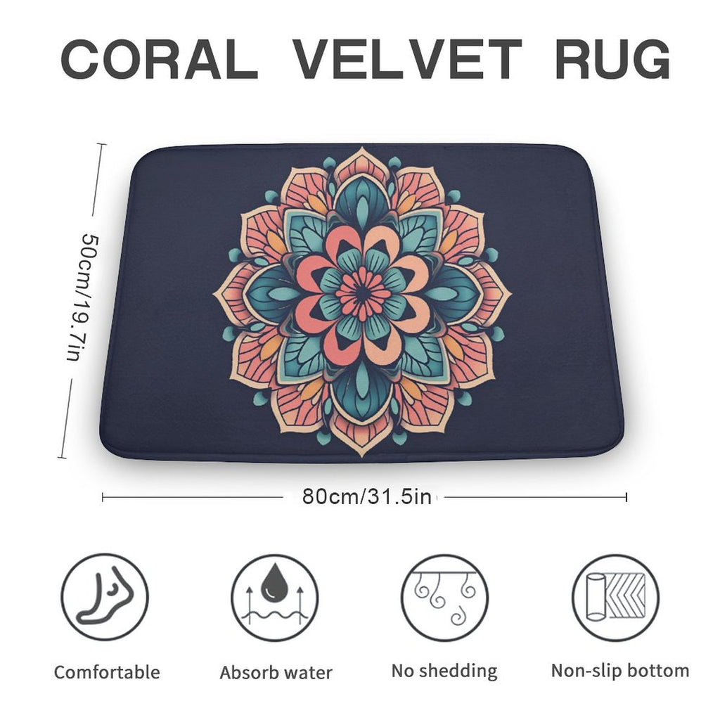 Alfombra de terciopelo coral con flores