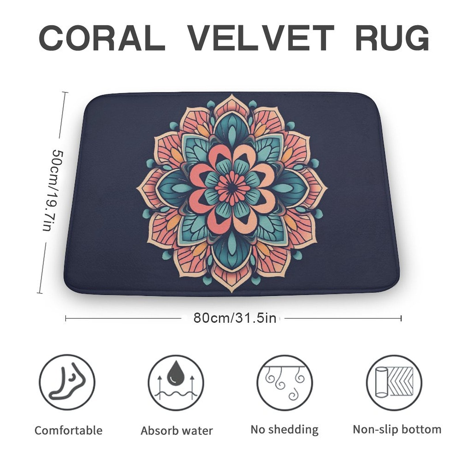 Alfombra de terciopelo coral con flores