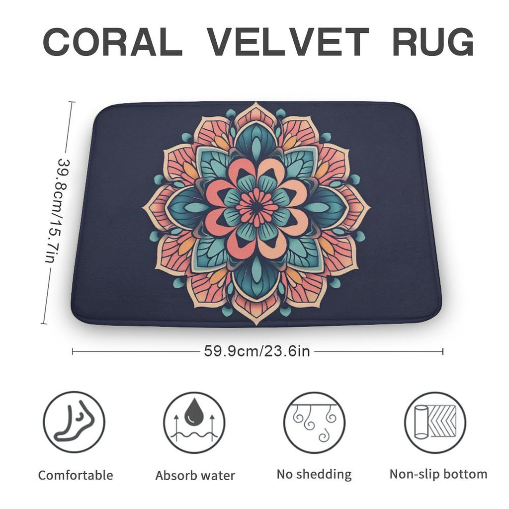Alfombra de terciopelo coral con flores