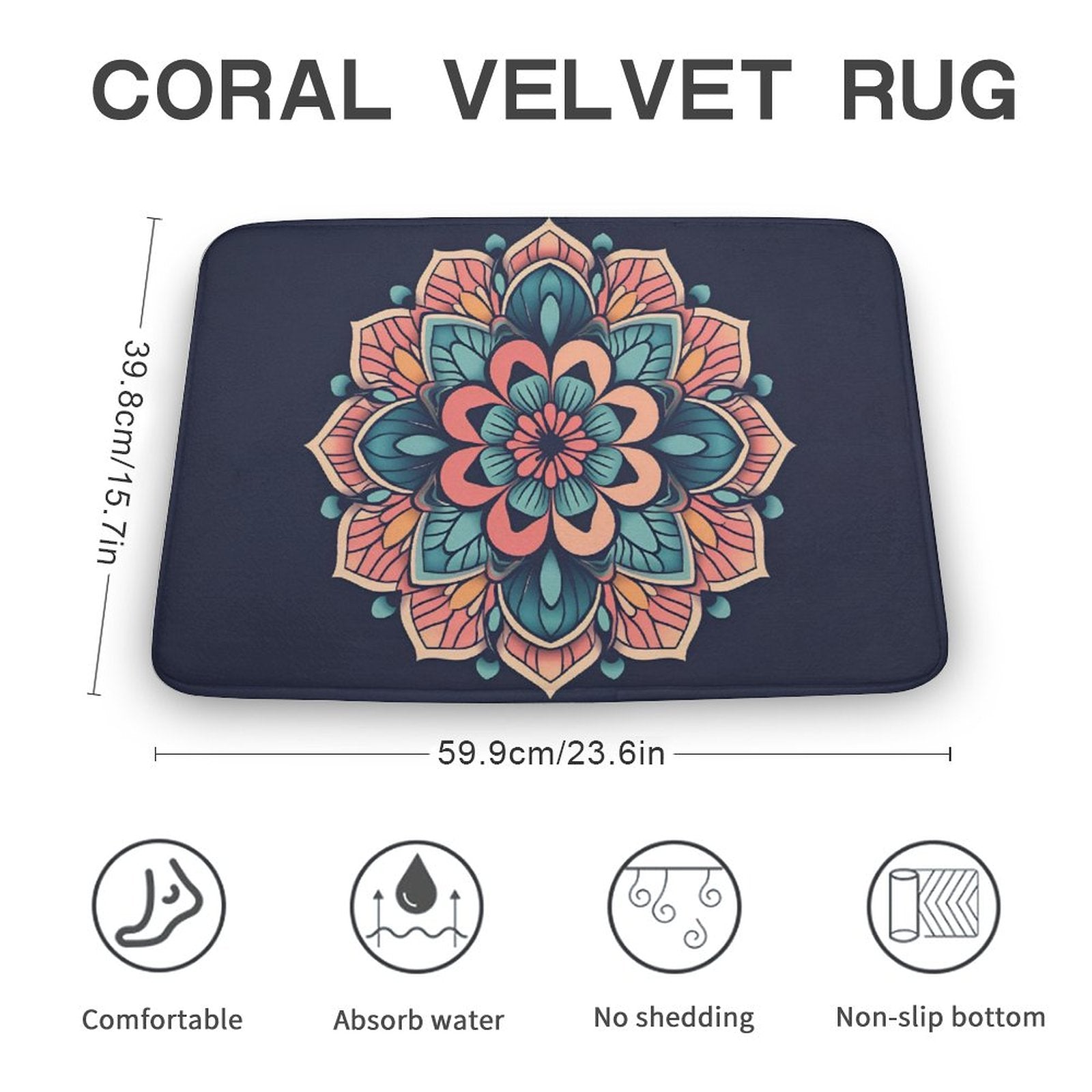 Alfombra de terciopelo coral con flores