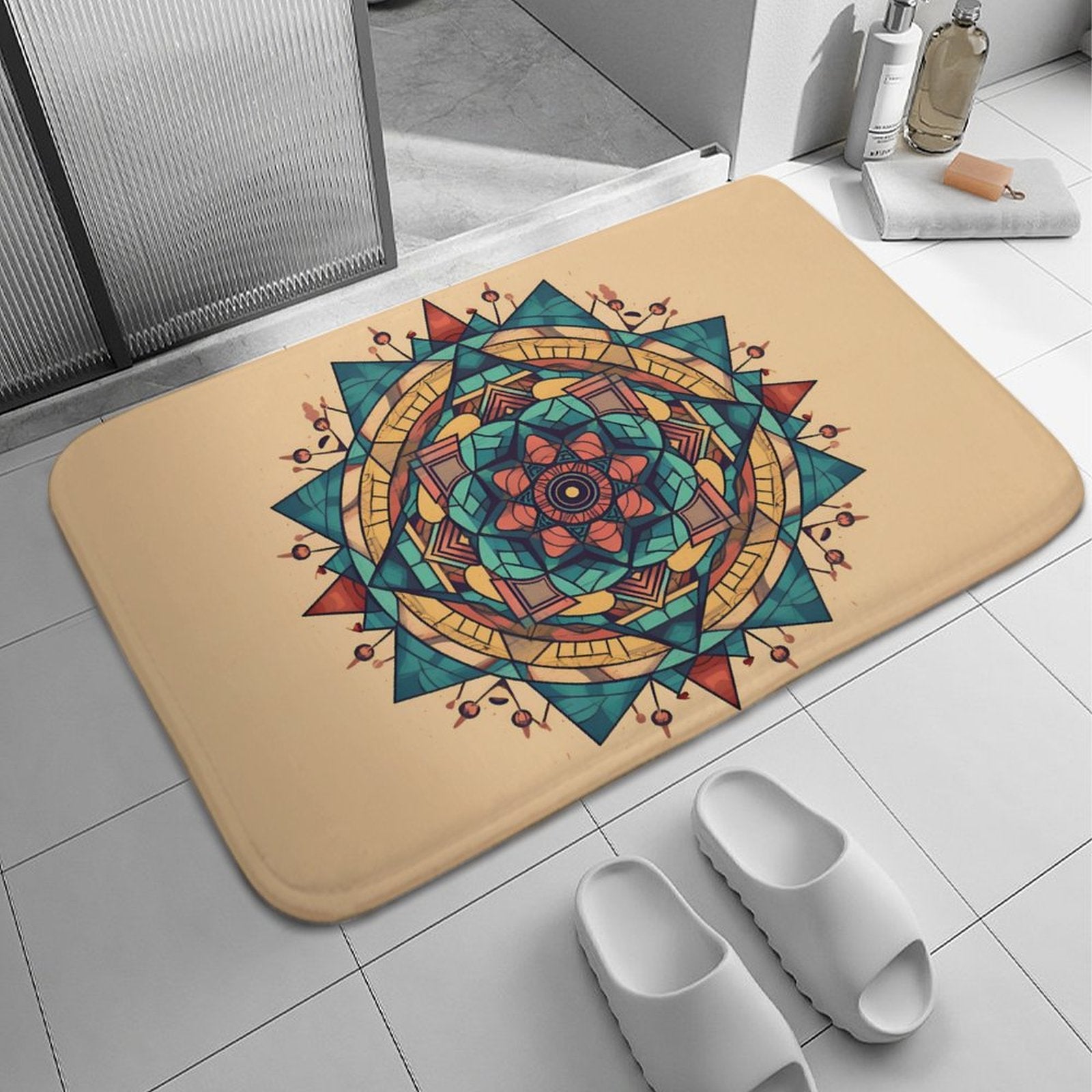 Geometric Coral Velvet Rug