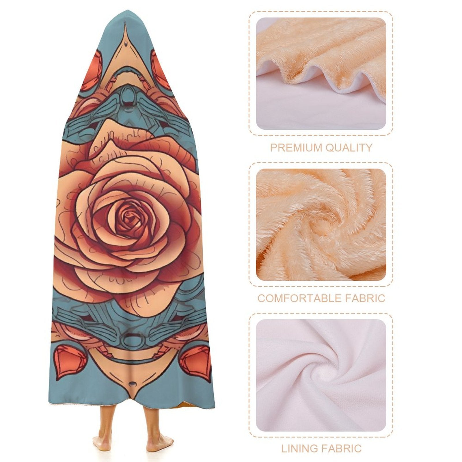 Manta con capucha de rosas