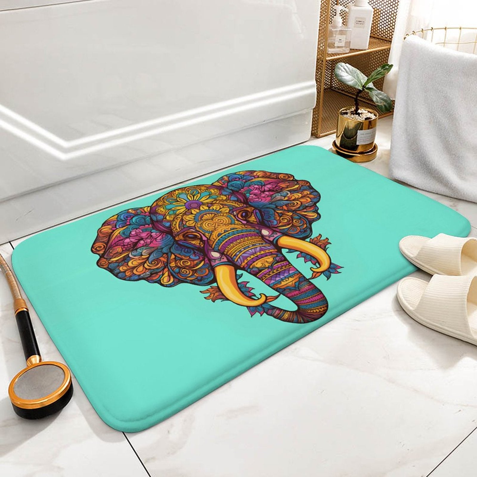 Elephant Coral Velvet Rug