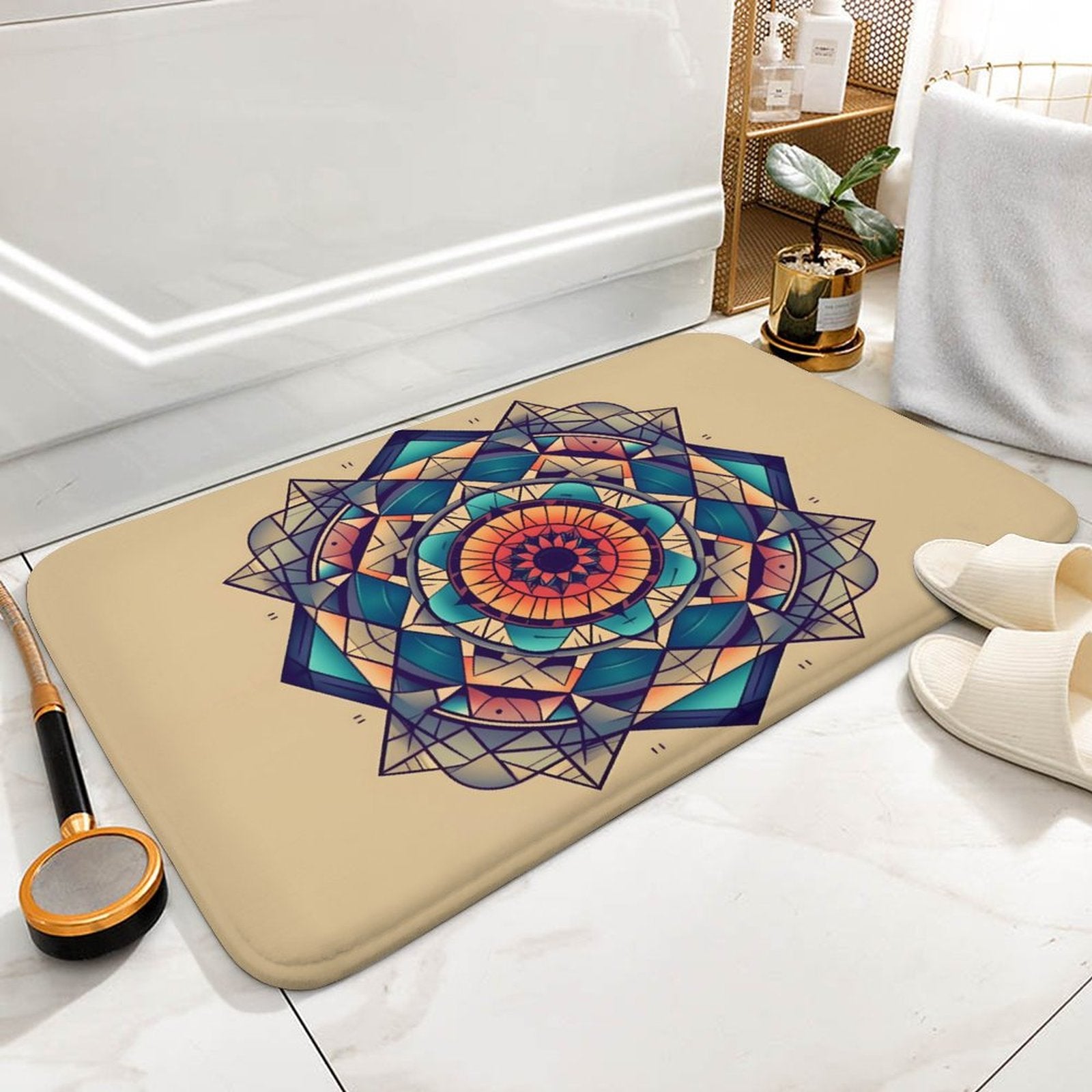 Geometric Coral Velvet Rug