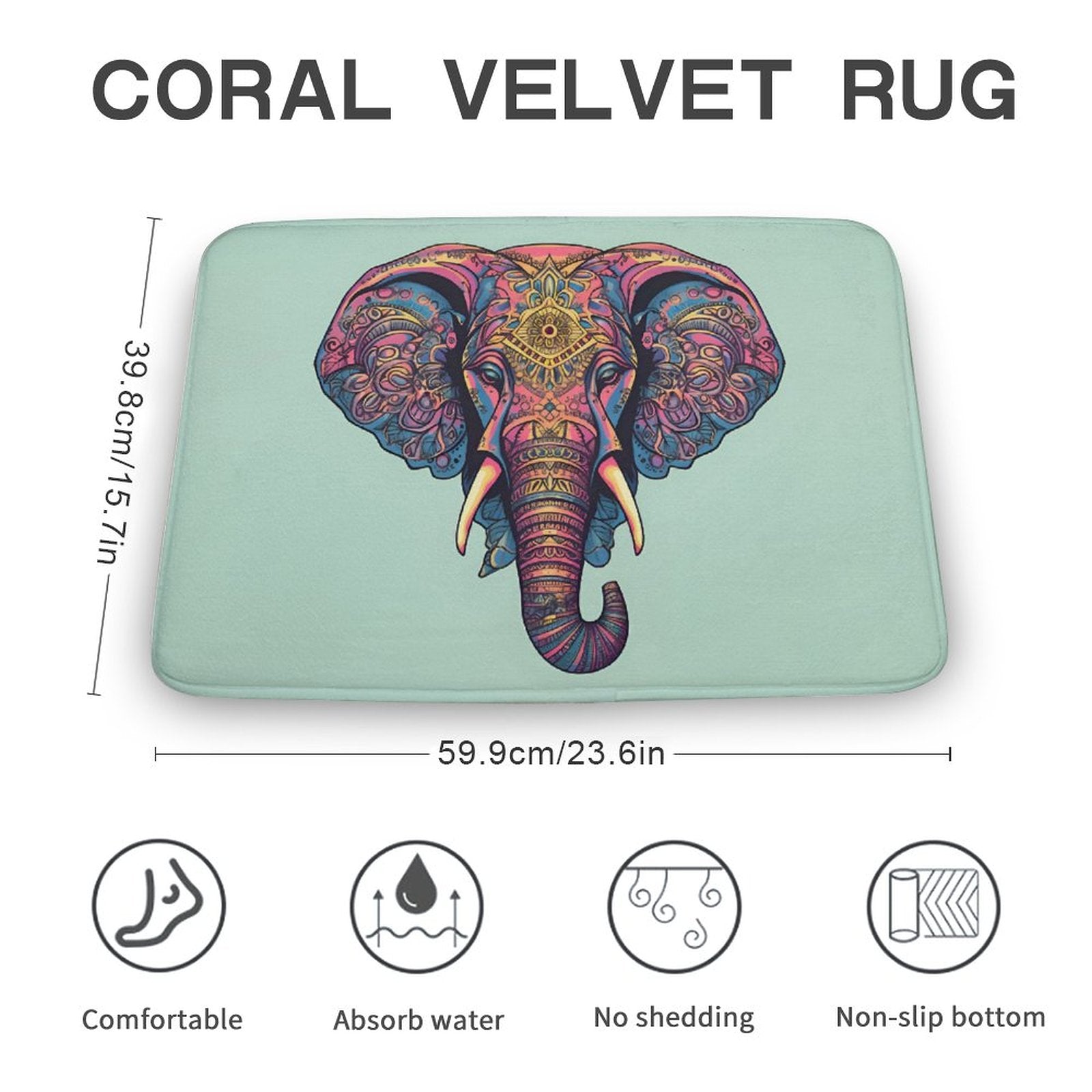 Elephant Coral Velvet Rug