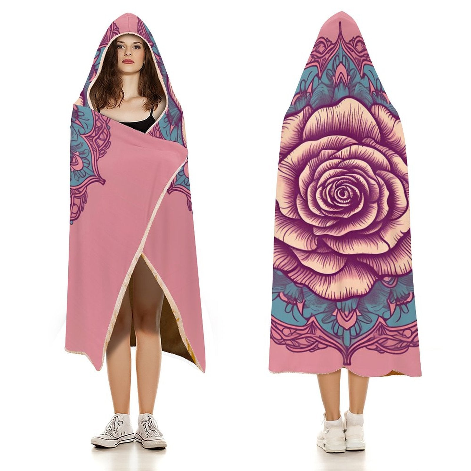 Manta con capucha de rosas