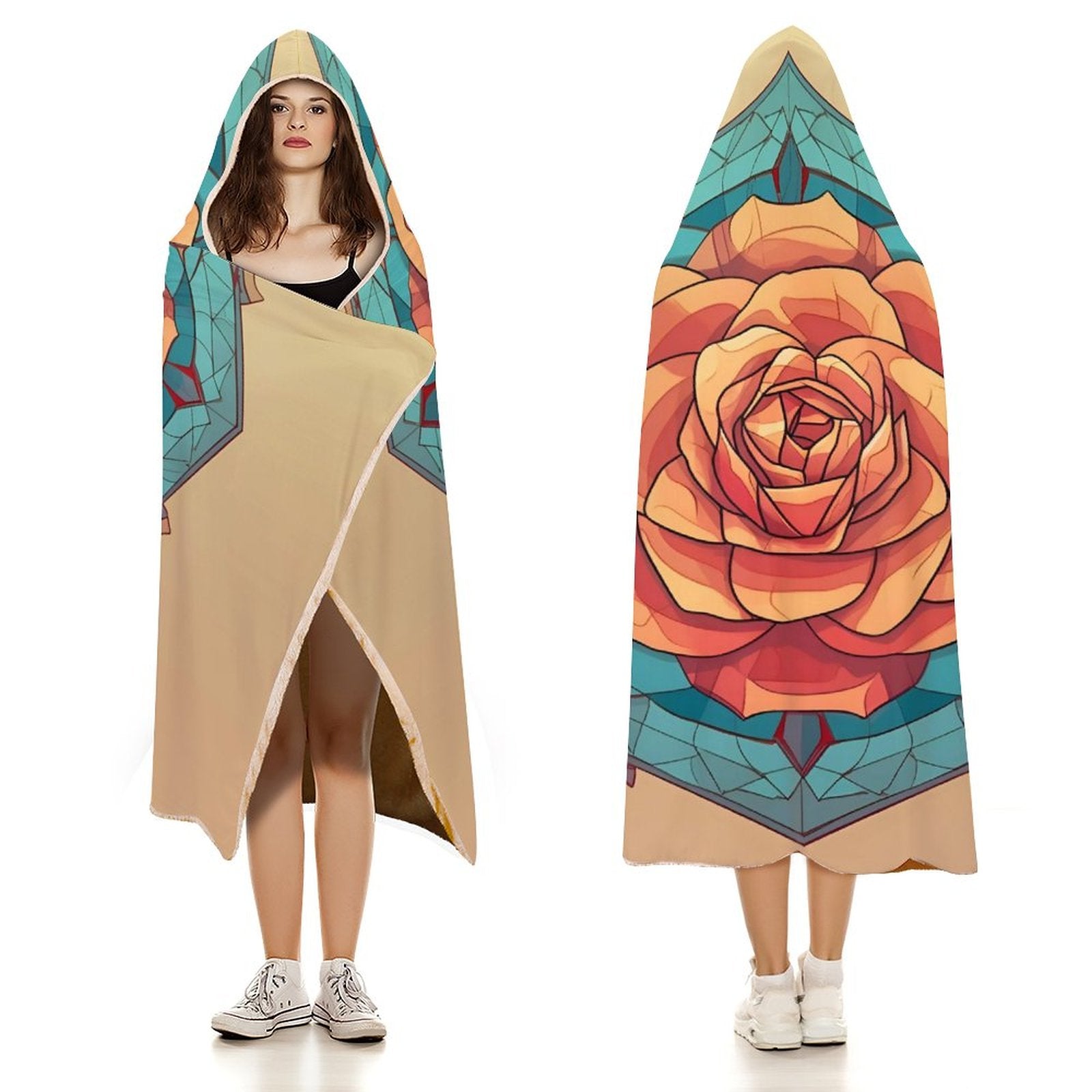 Manta con capucha de rosas