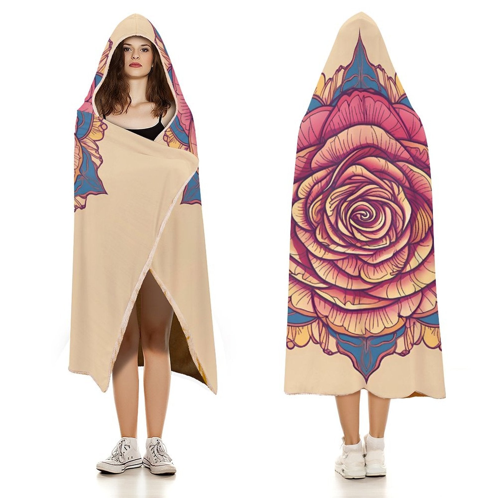 Manta con capucha de rosas