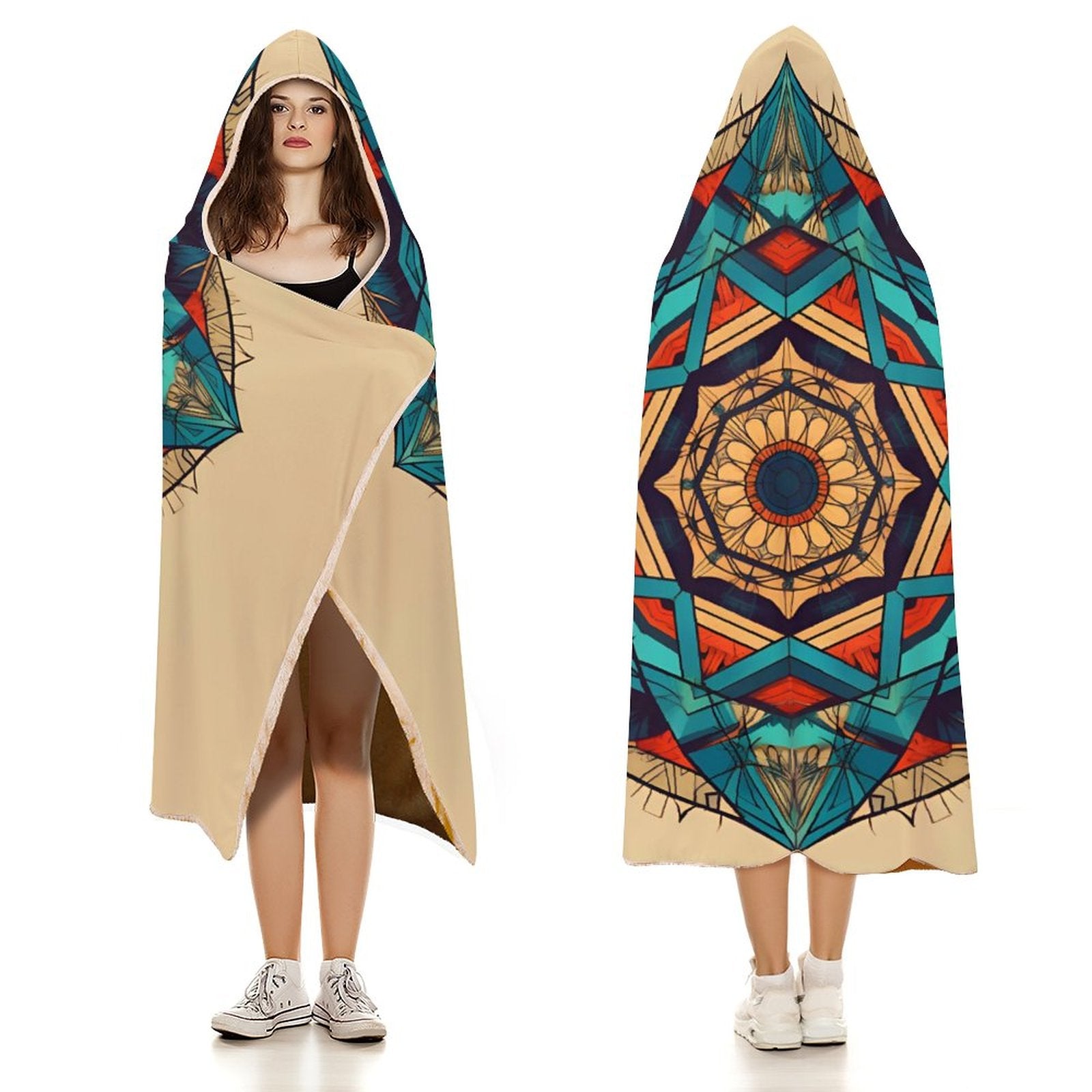 Manta con capucha geométrica