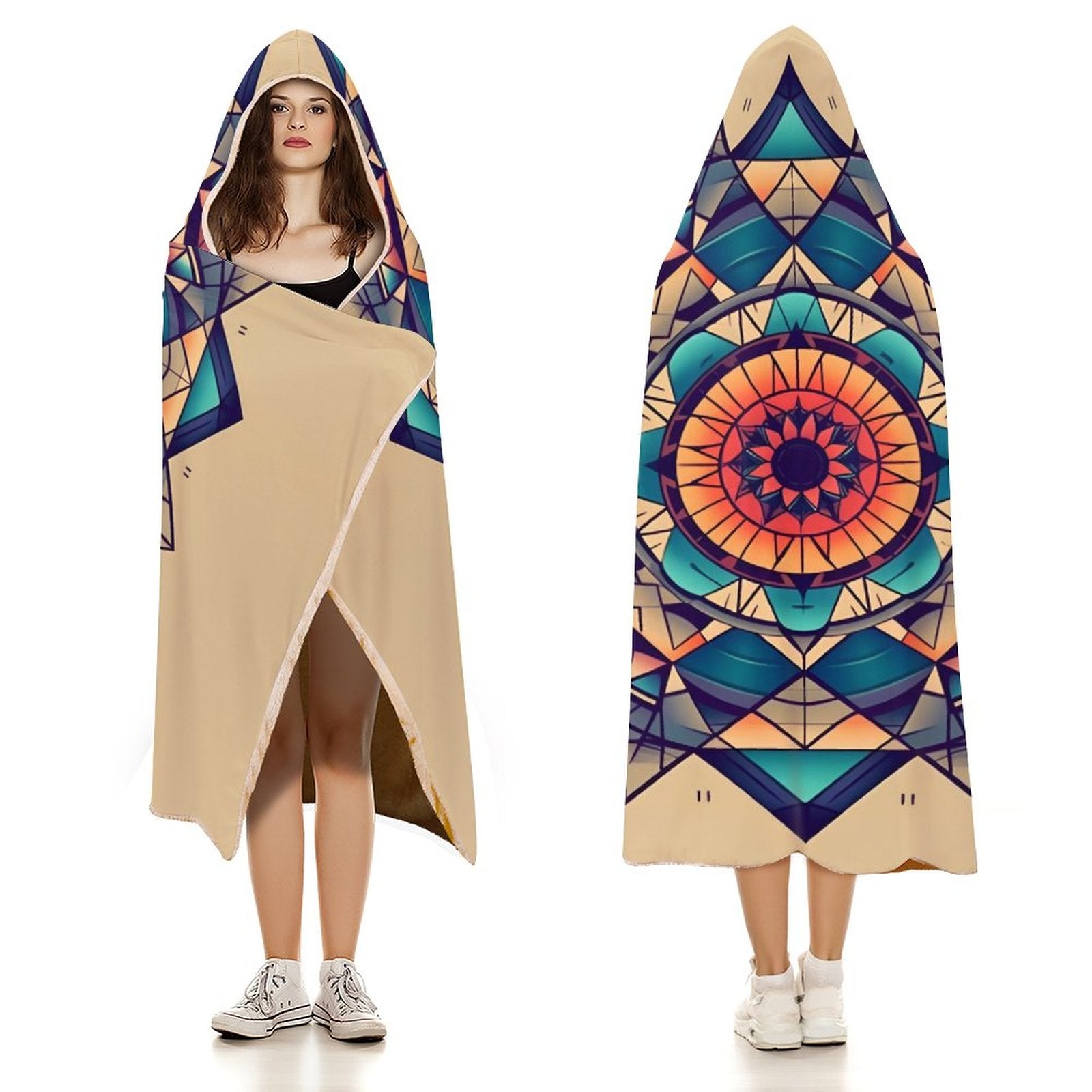 Manta con capucha geométrica
