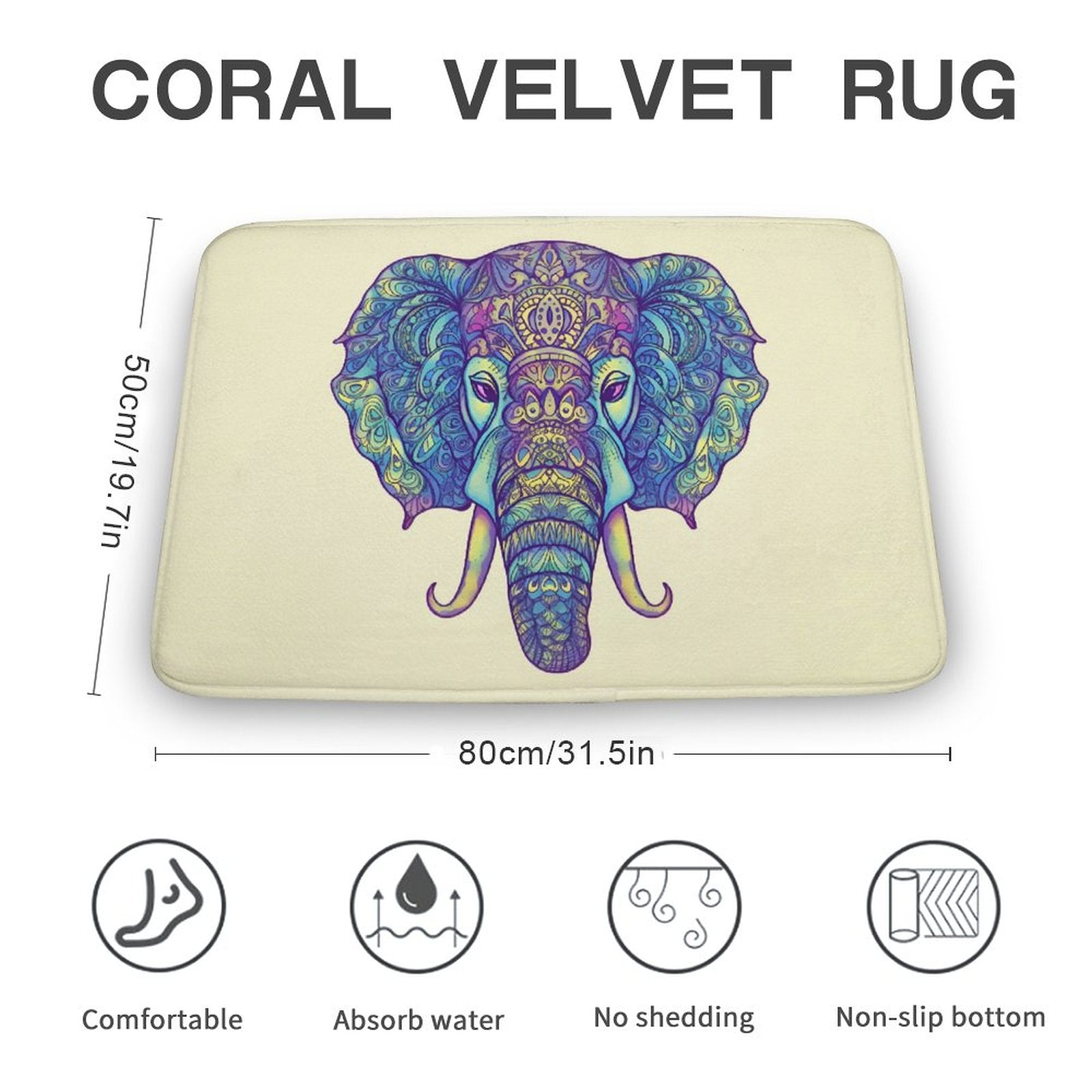 Elephant Coral Velvet Rug