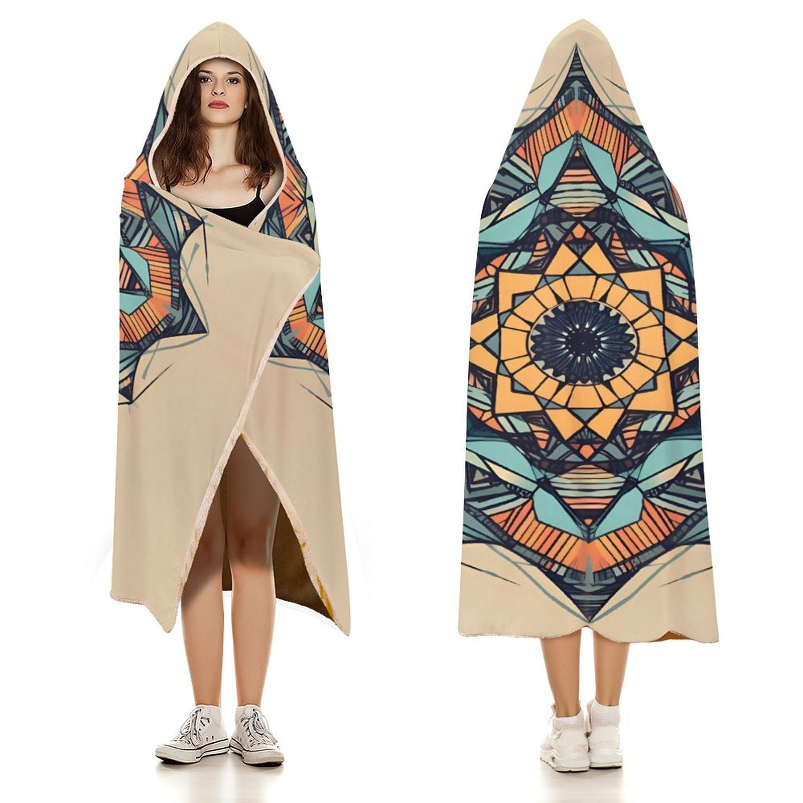 Manta con capucha geométrica