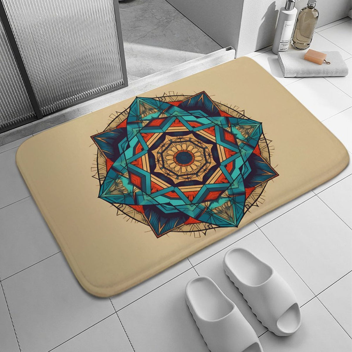 Geometric Coral Velvet Rug