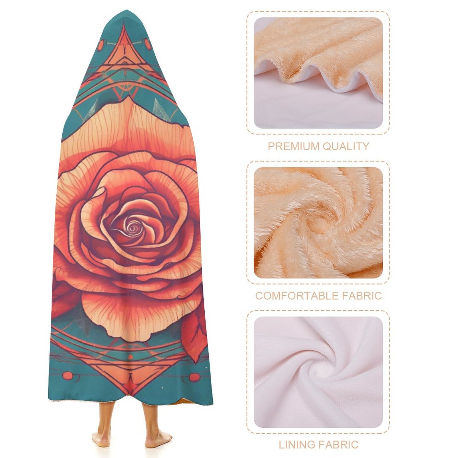 Manta con capucha de rosas