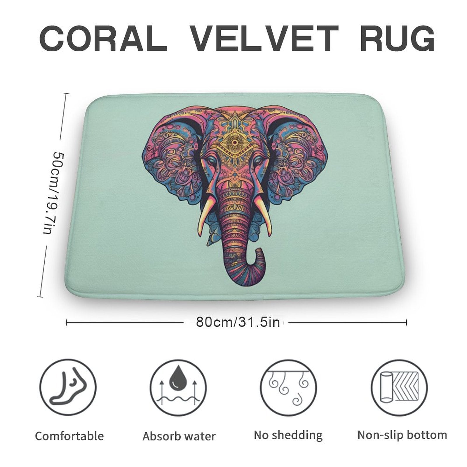 Elephant Coral Velvet Rug