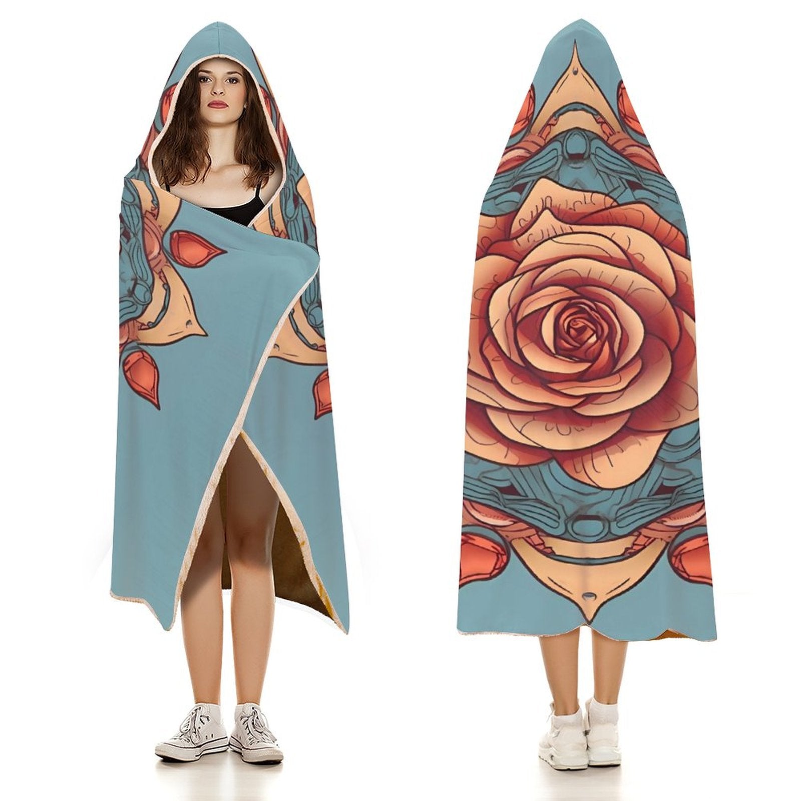 Manta con capucha de rosas