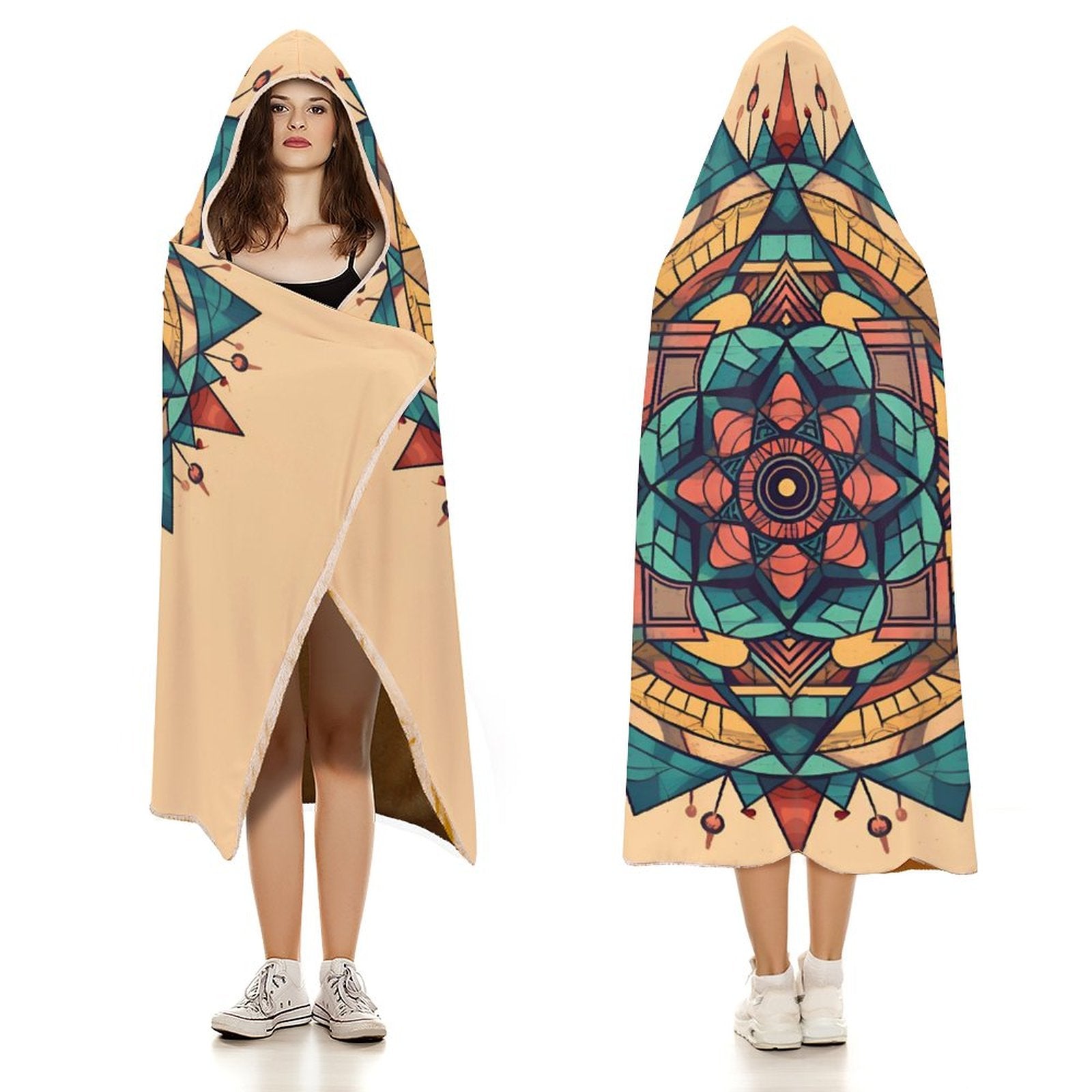 Manta con capucha geométrica