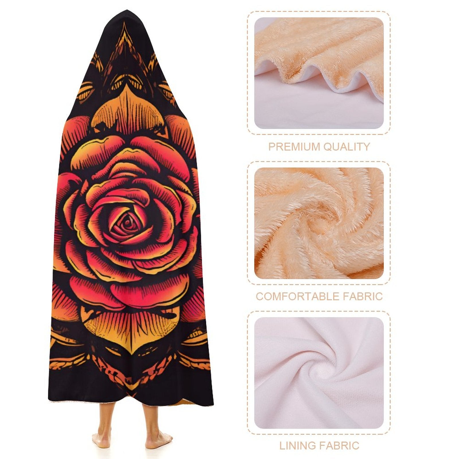 Manta con capucha de rosas
