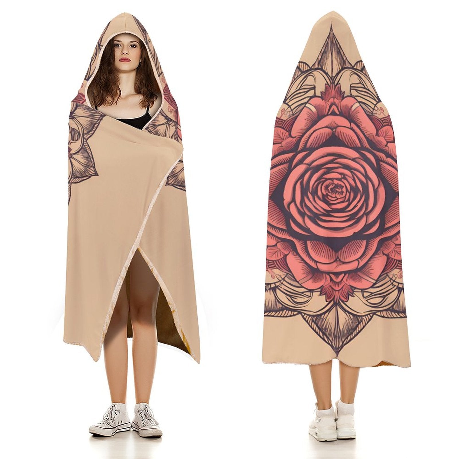 Manta con capucha de rosas