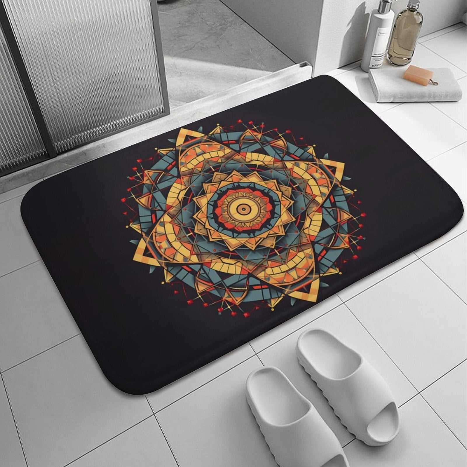 Alfombra geométrica de terciopelo coral