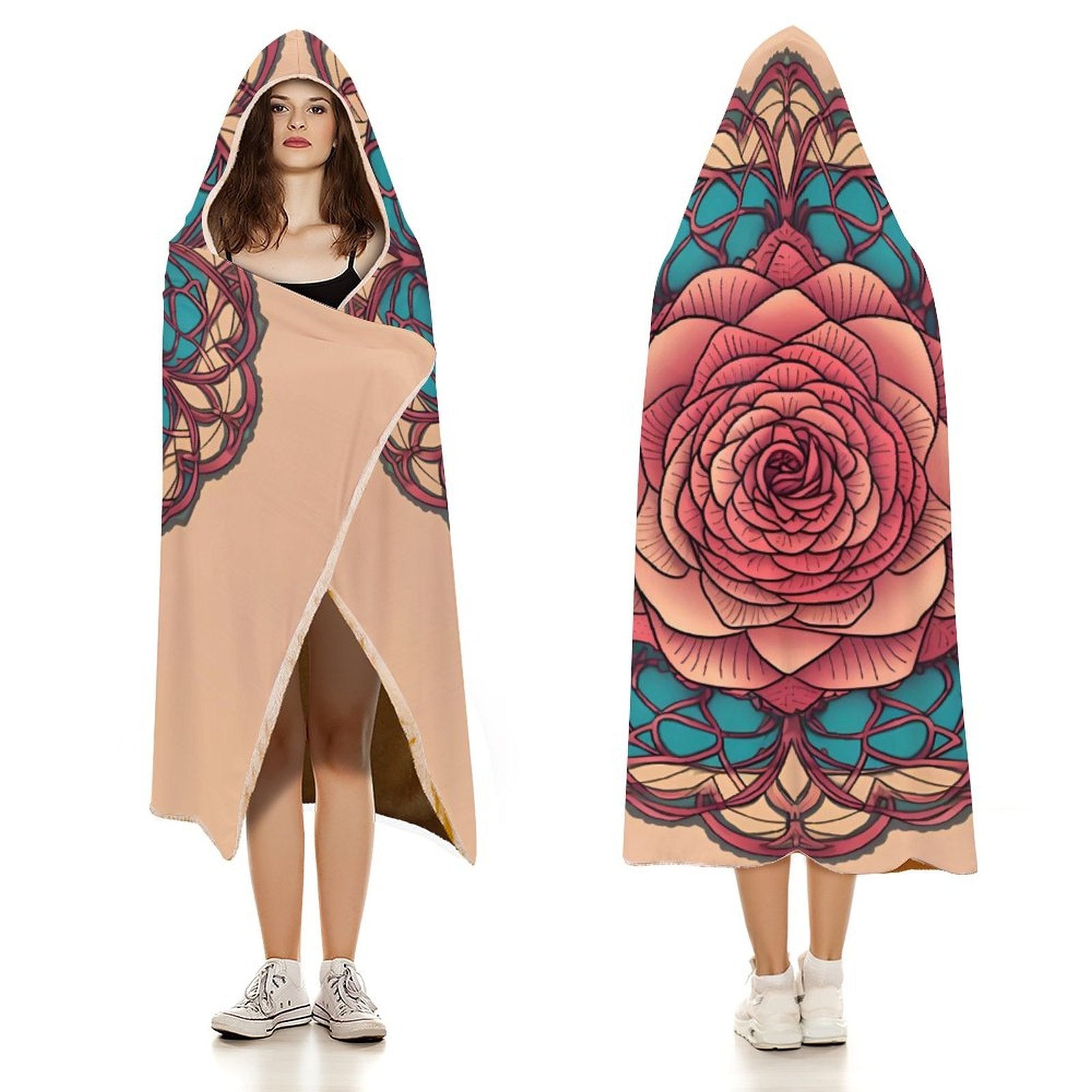 Manta con capucha de rosas