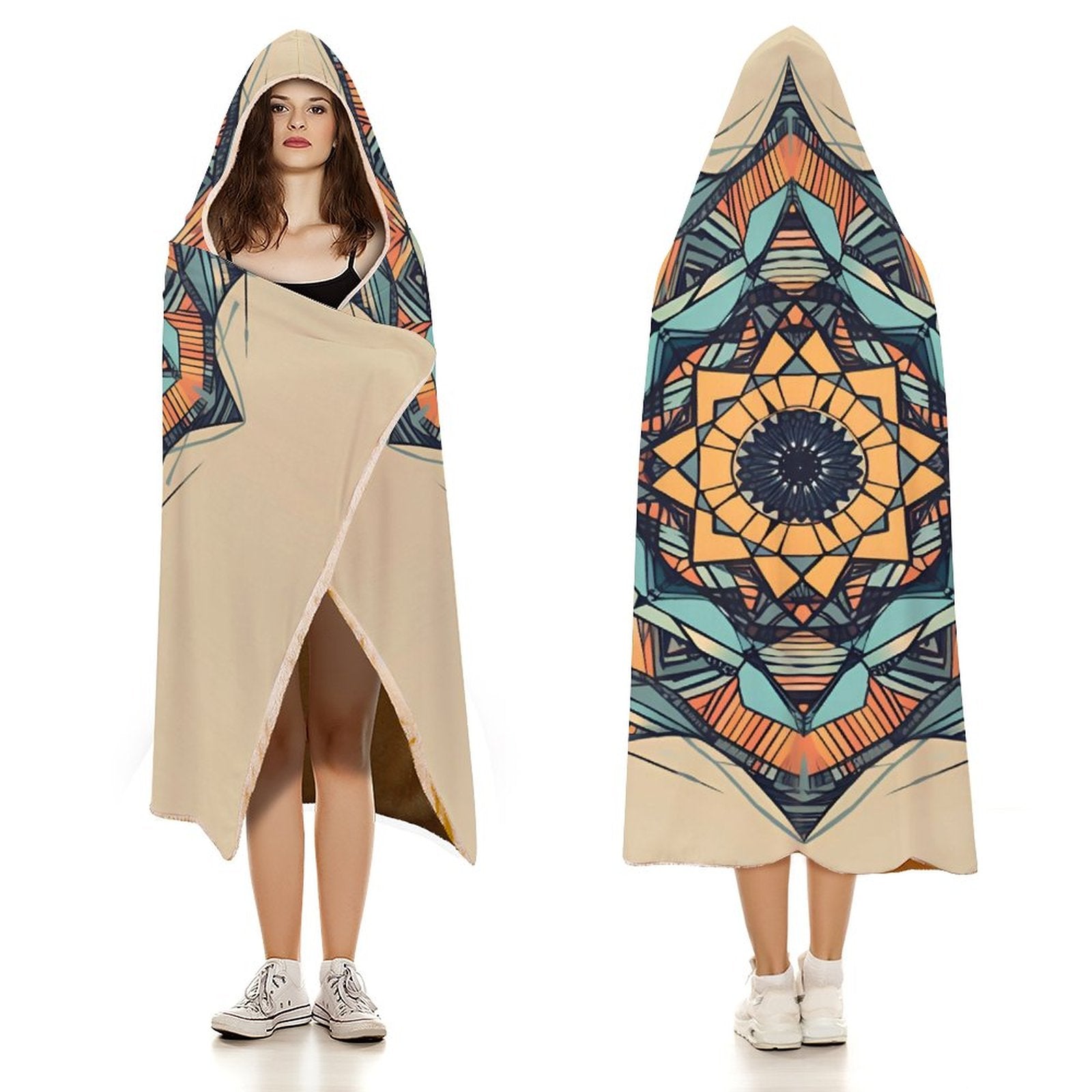 Manta con capucha geométrica