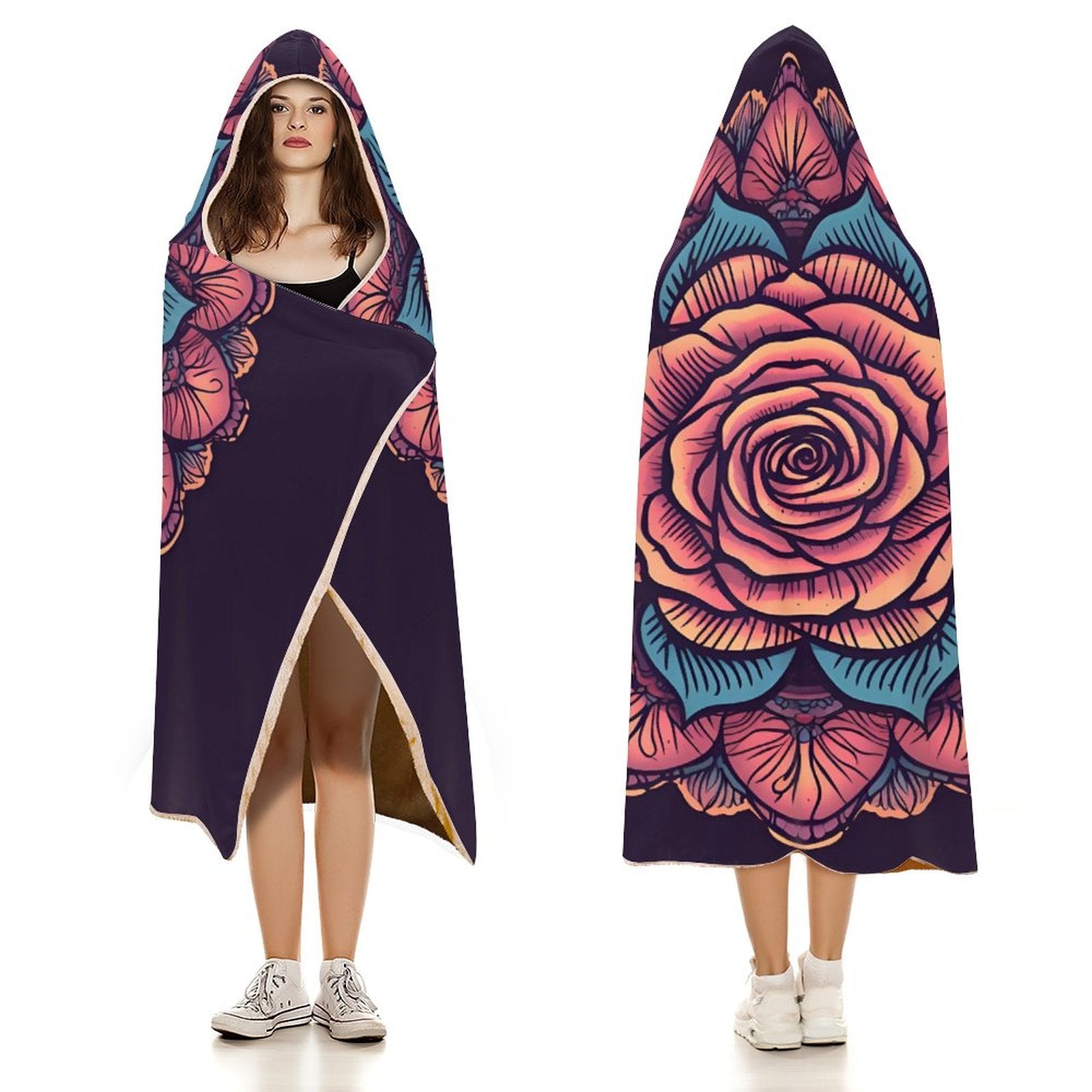 Manta con capucha de rosas
