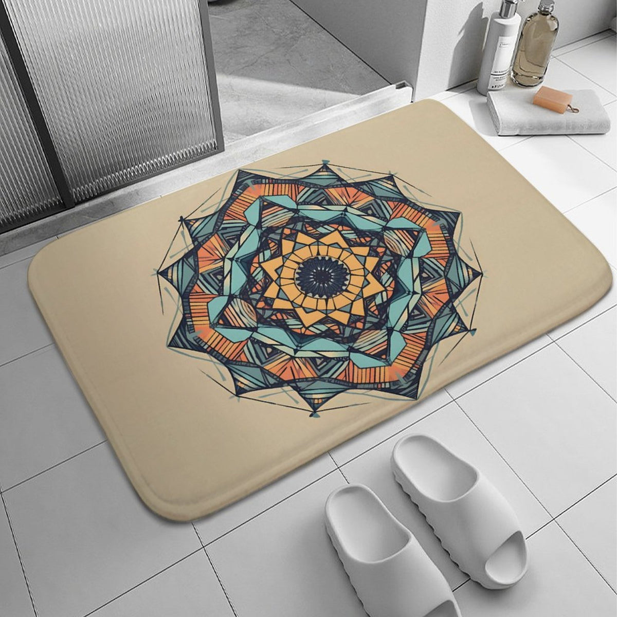 Geometric Coral Velvet Rug