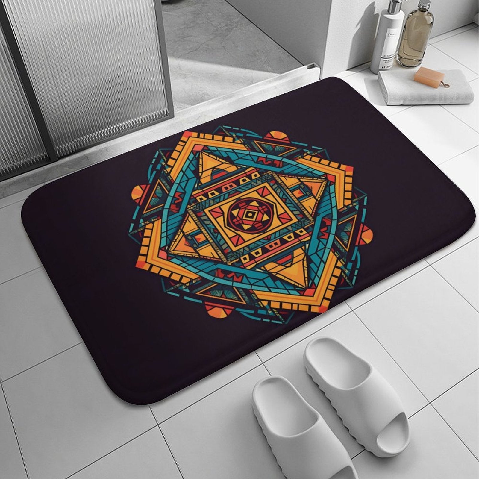 Alfombra geométrica de terciopelo coral