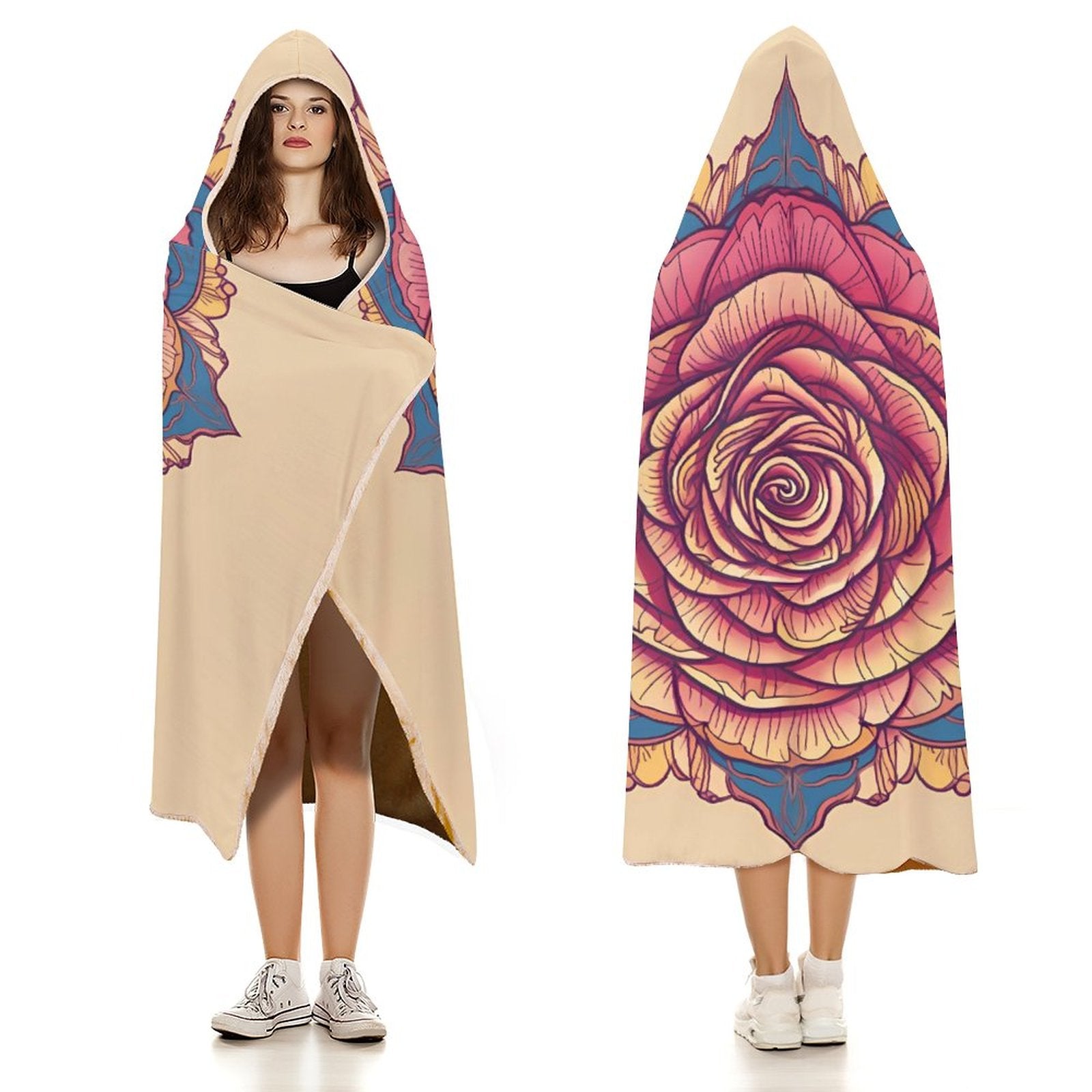 Manta con capucha de rosas