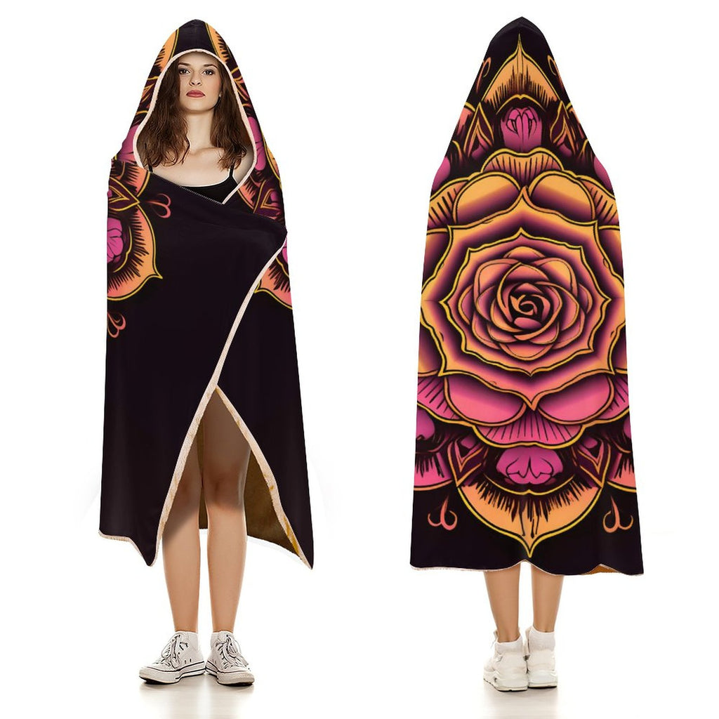 Manta con capucha de rosas