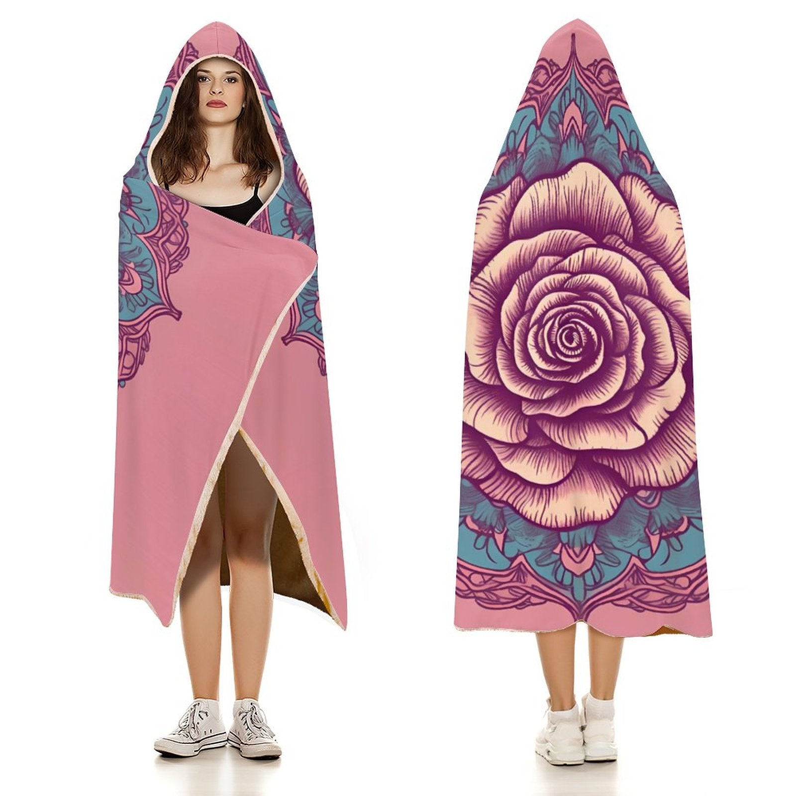 Manta con capucha de rosas
