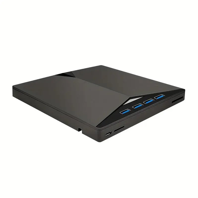 Black 7-in-1 external DVD drive showing USB and card-reader ports